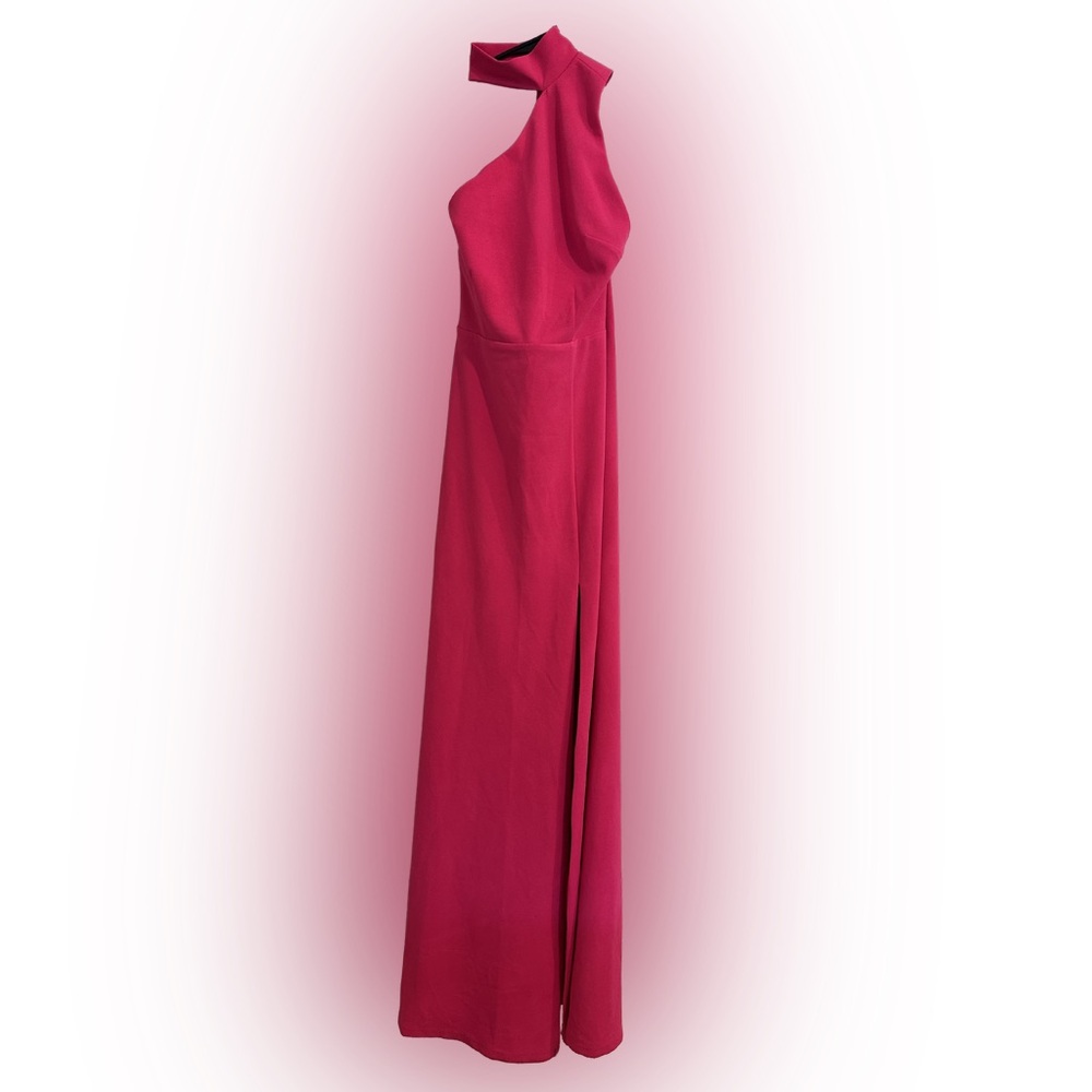 Hot Pink Asymmetrical Halter Maxi Dress